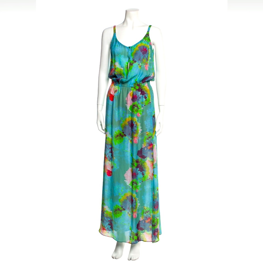 A.L.C. Silk long, turquoise floral dress.